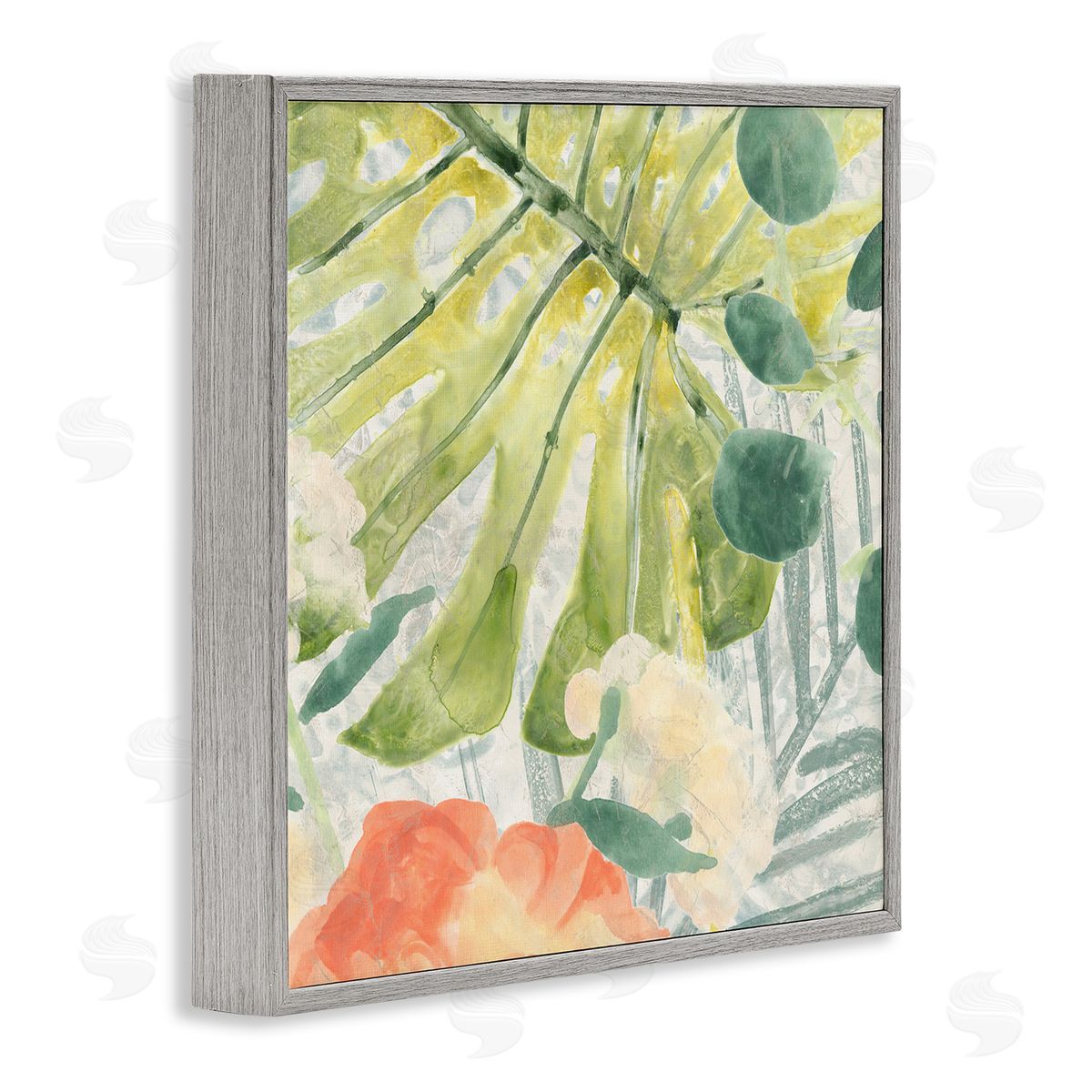 June Erica Vess Green Palm Leaves Layered Abstraction Tropical Floral Gray Framed Giclee Wall Art