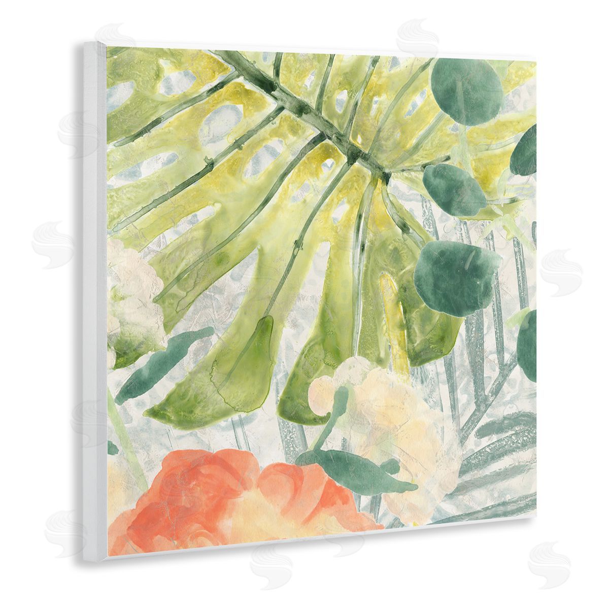 June Erica Vess Green Palm Leaves Layered Abstraction Tropical Floral Wall Plaque Art