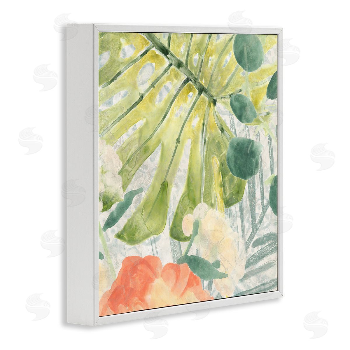 June Erica Vess Green Palm Leaves Layered Abstraction Tropical Floral White Framed Giclee Wall Art