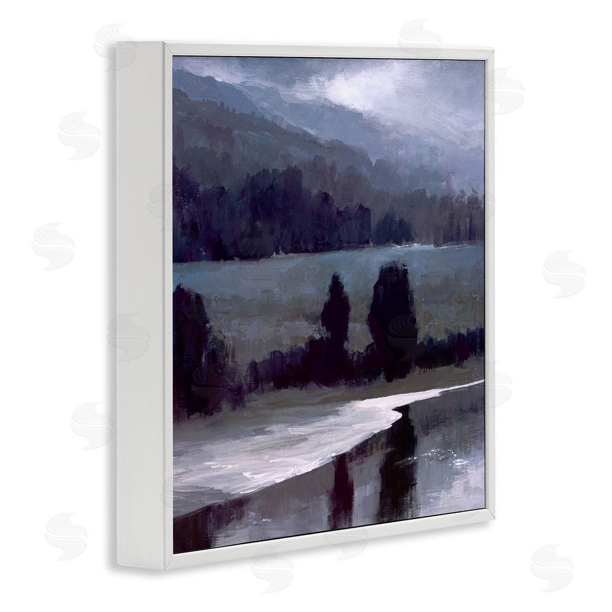 Sheila Finch Stormy Countryside Lake Landscape Dark Blue Green White Framed Giclee Wall Art