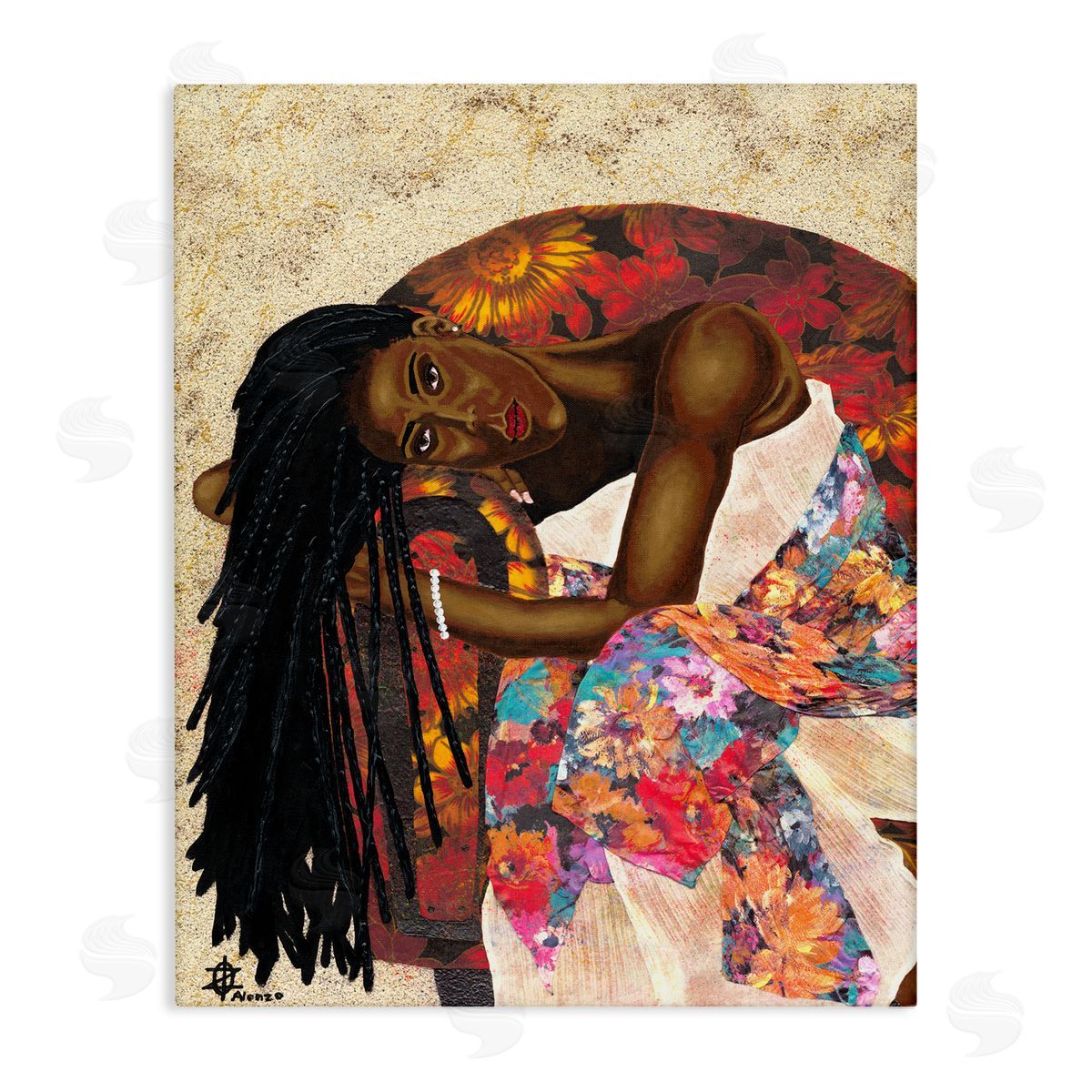 Alonzo Saunders Female with Tropical Print Dress Glam Fashion Canvas Wall Art