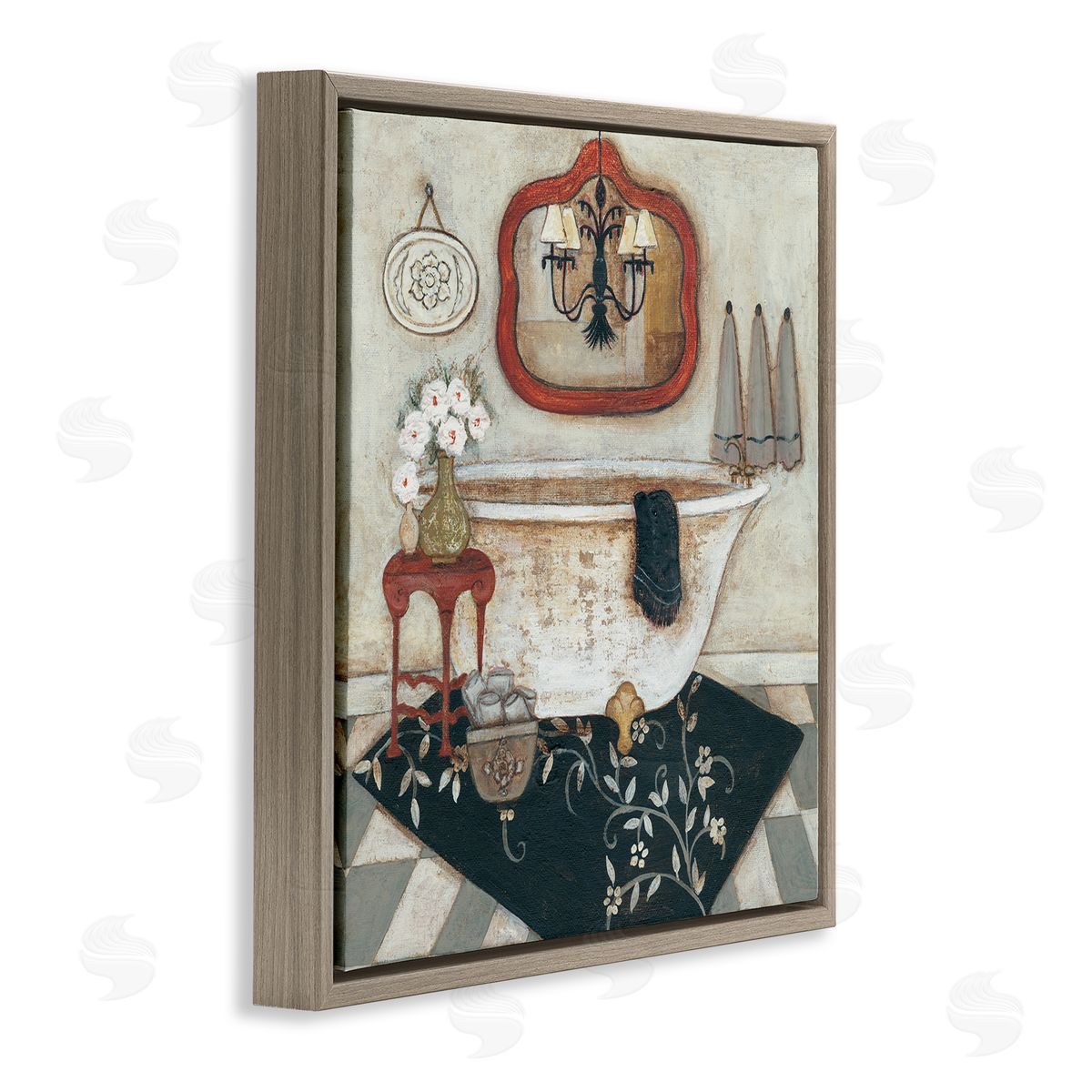 R. Rig Bathroom Interior Soft Vintage Home Charm Brown Floater Frame Canvas Art