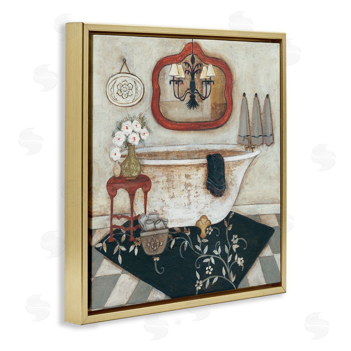 R. Rig Bathroom Interior Soft Vintage Home Charm Gold Floater Frame Canvas Art