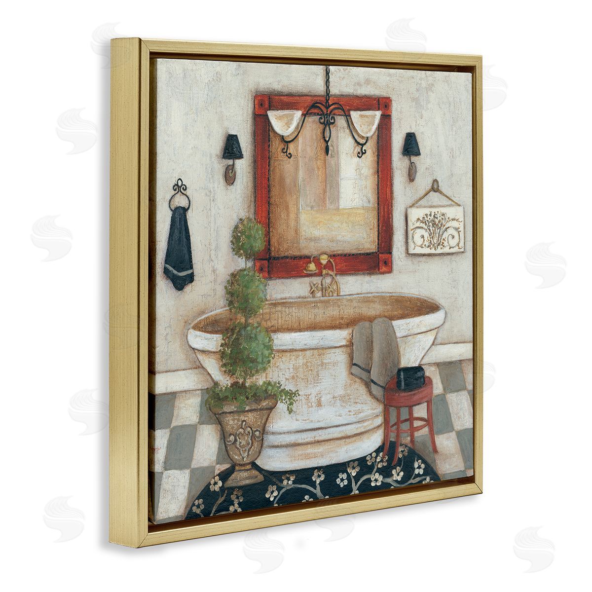R. Rig Chic Bathroom Interior Traditional Home Charm Gold Floater Frame Canvas Art