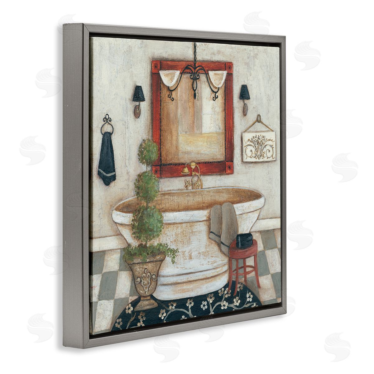 R. Rig Chic Bathroom Interior Traditional Home Charm Gray Floater Frame Canvas Art