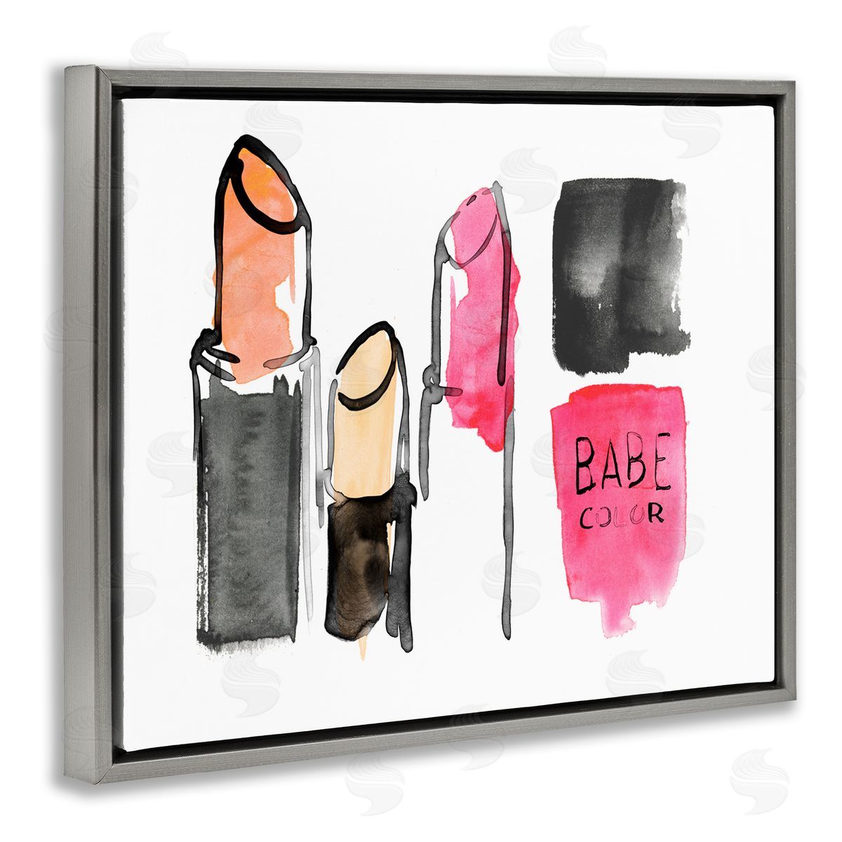 Jennifer Paxton Parker Watercolor Pink Cosmetics Abstract Fashion Still Life Gray Floater Frame Canvas Art