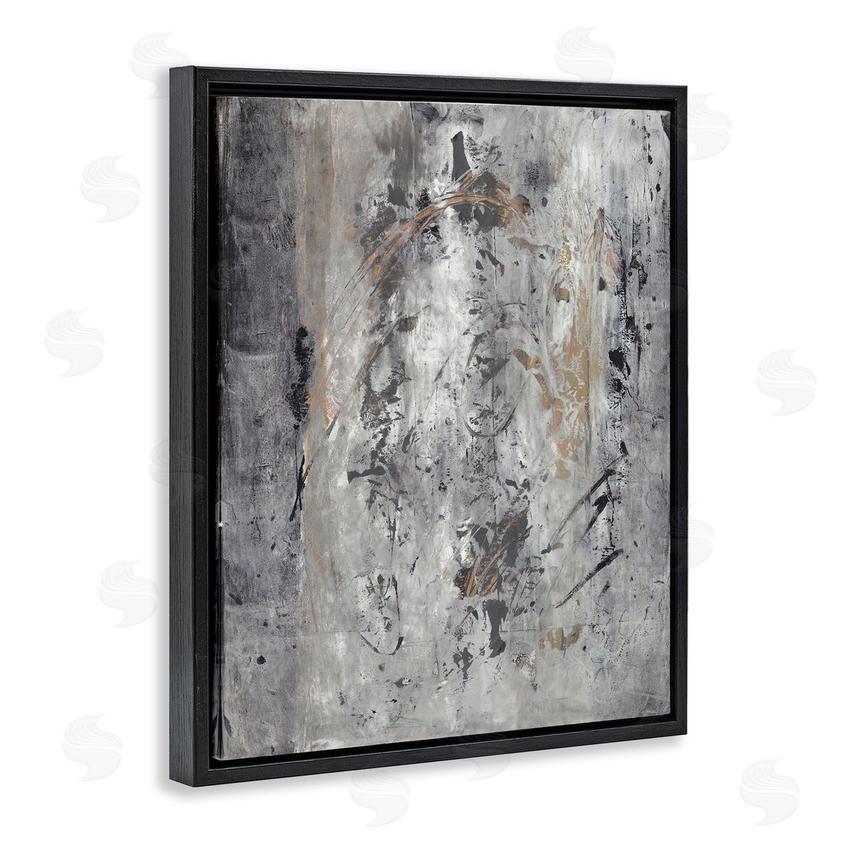 Joyce Combs Ancient Brush Stroke Abstract Black Brown Grey  Black Floater Frame Canvas Art
