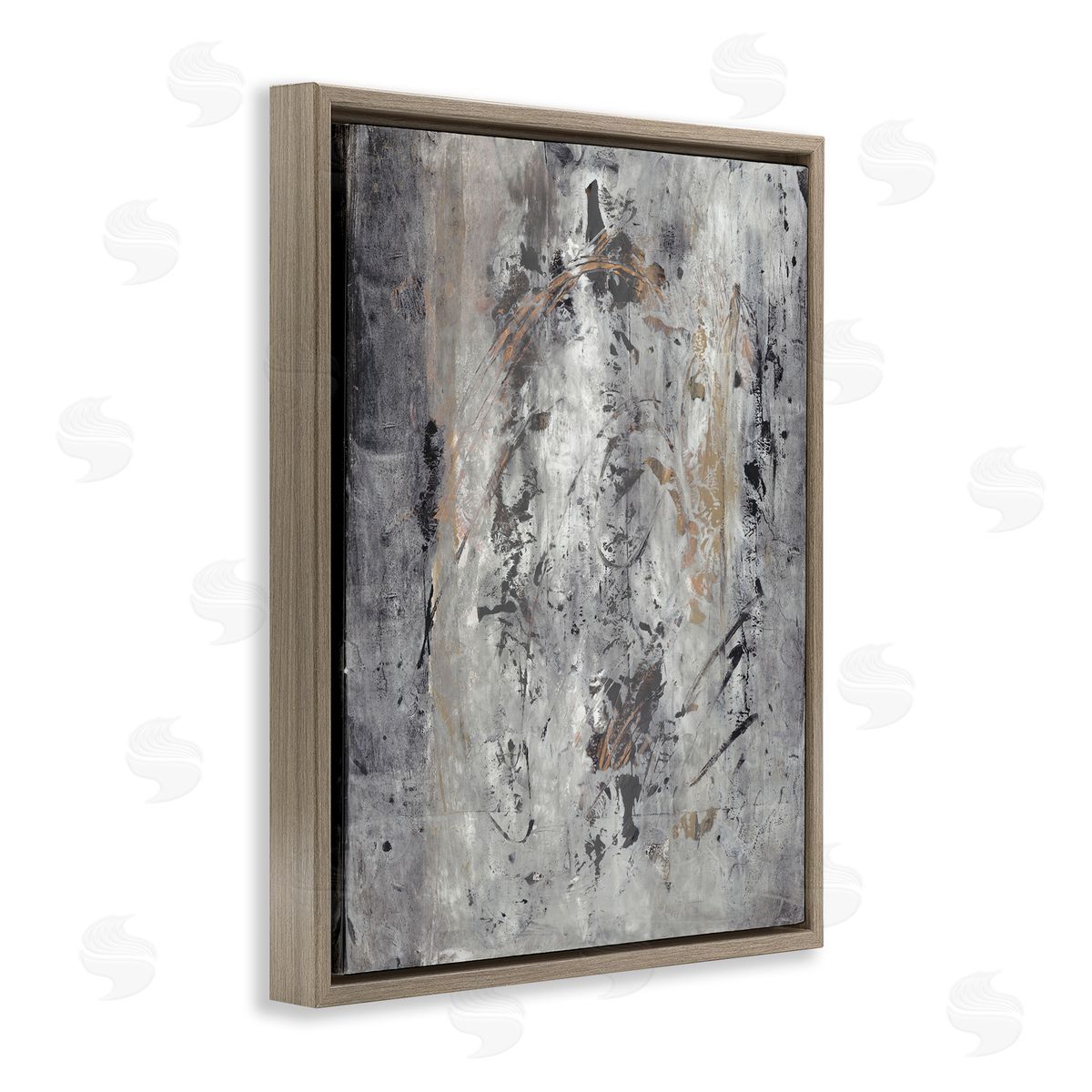Joyce Combs Ancient Brush Stroke Abstract Black Brown Grey  Brown Floater Frame Canvas Art