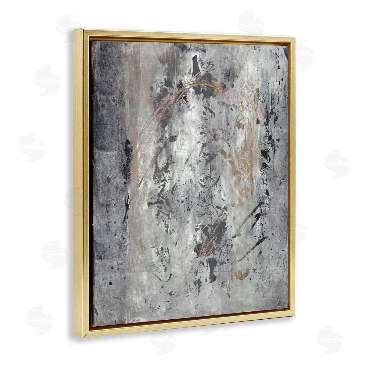 Joyce Combs Ancient Brush Stroke Abstract Black Brown Grey  Gold Floater Frame Canvas Art