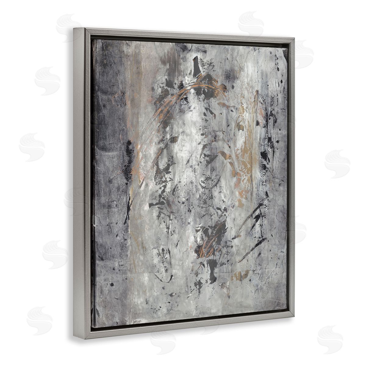 Joyce Combs Ancient Brush Stroke Abstract Black Brown Grey  Gray Floater Frame Canvas Art