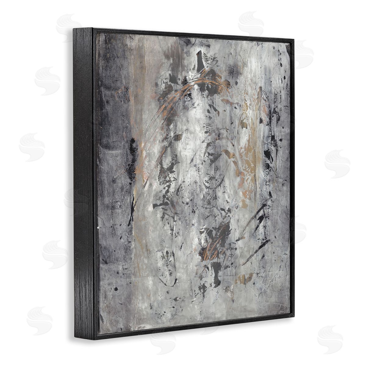 Joyce Combs Ancient Brush Stroke Abstract Black Brown Grey  Black Framed Giclee Wall Art
