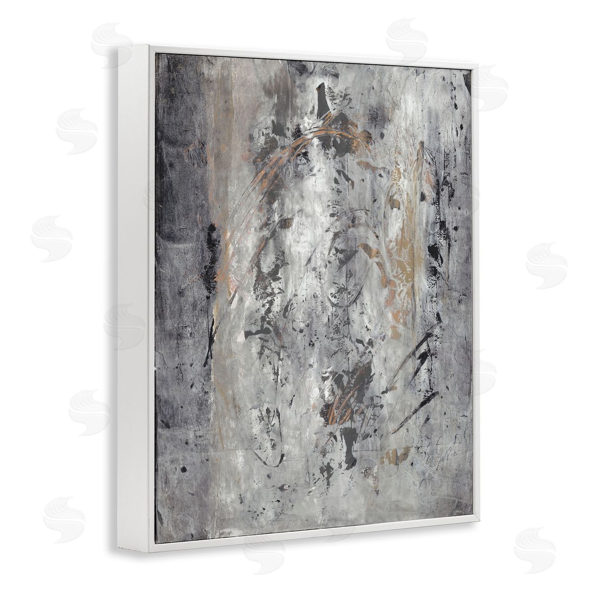 Joyce Combs Ancient Brush Stroke Abstract Black Brown Grey  White Framed Giclee Wall Art