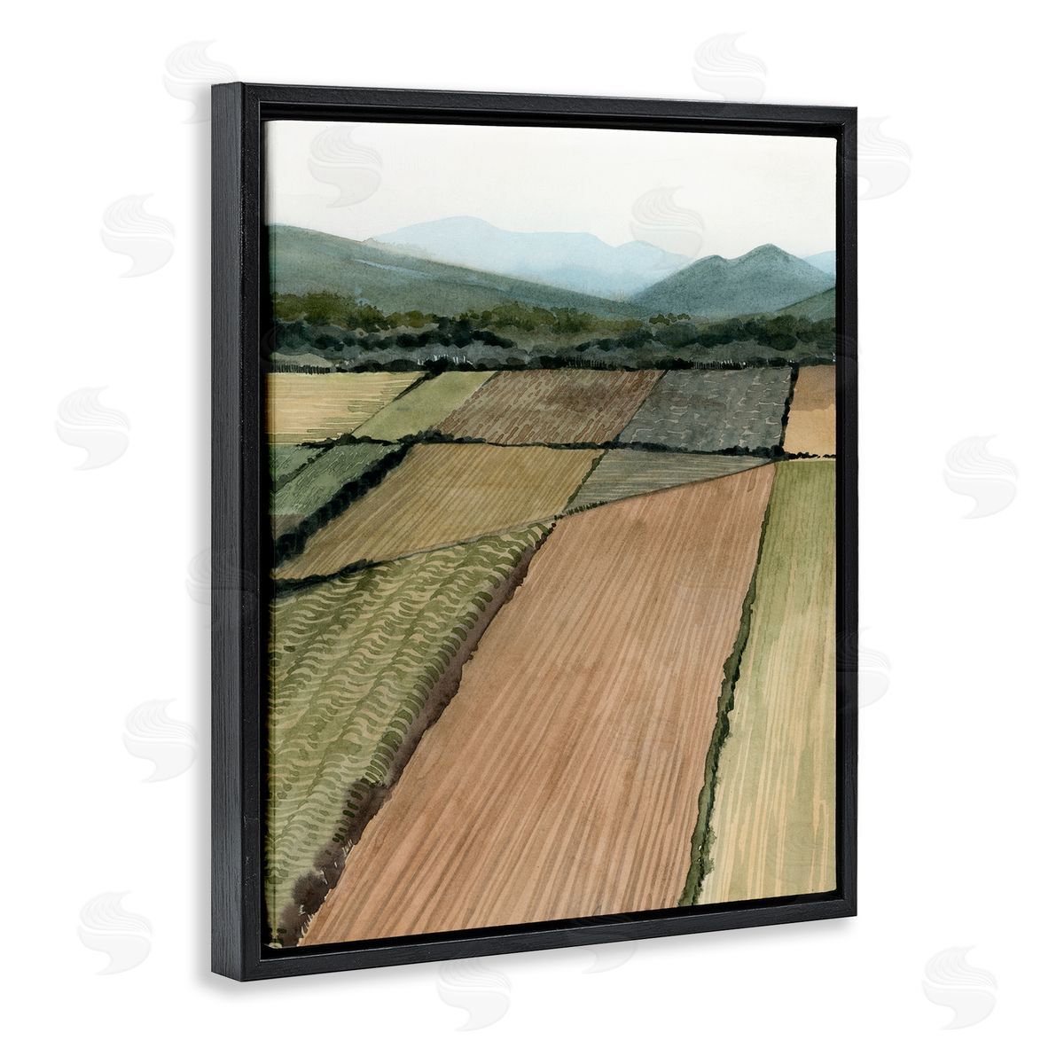 Grace Popp Countryside Crop Fields Green Mountain Landscape Black Floater Frame Canvas Art