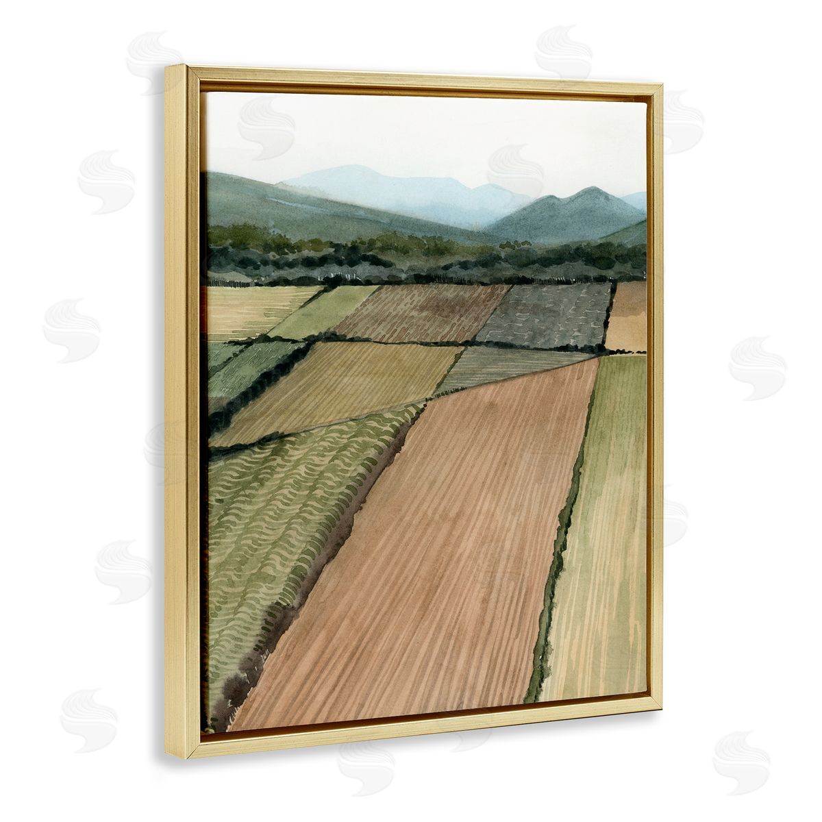 Grace Popp Countryside Crop Fields Green Mountain Landscape Gold Floater Frame Canvas Art