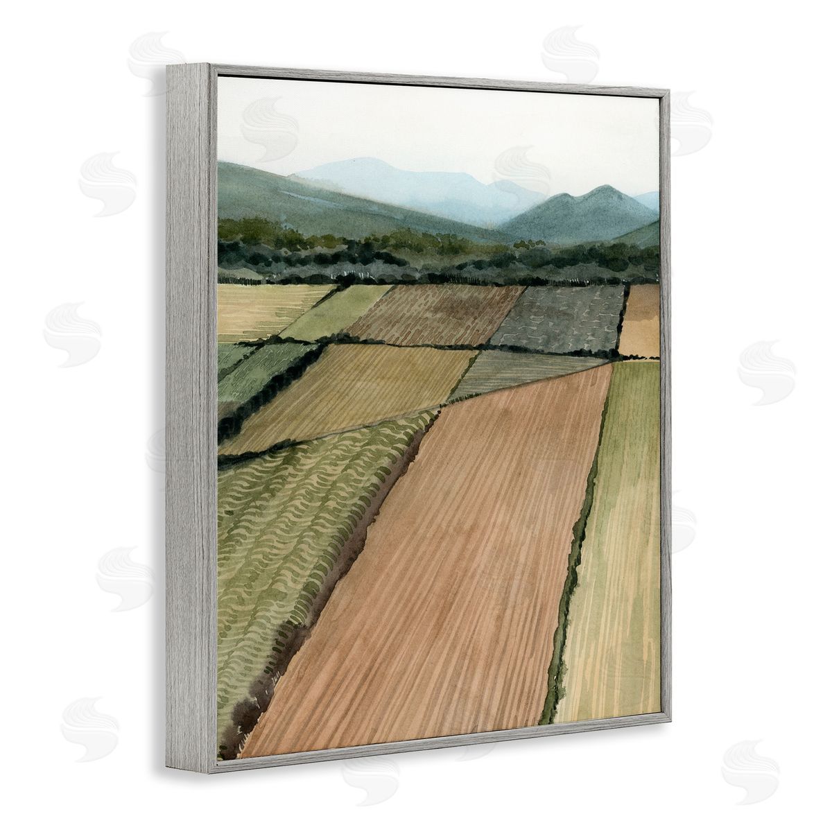 Grace Popp Countryside Crop Fields Green Mountain Landscape Gray Framed Giclee Wall Art