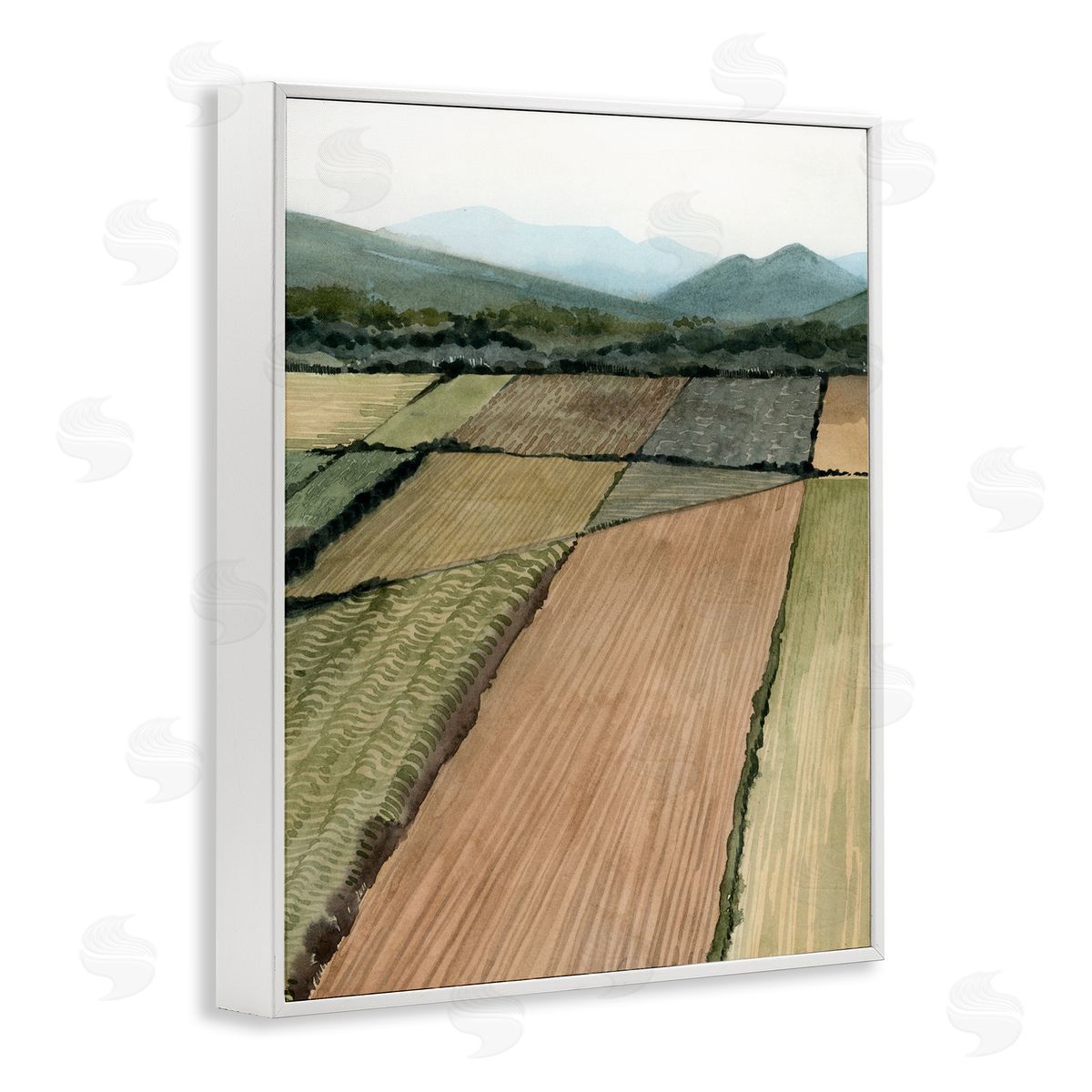 Grace Popp Countryside Crop Fields Green Mountain Landscape White Framed Giclee Wall Art
