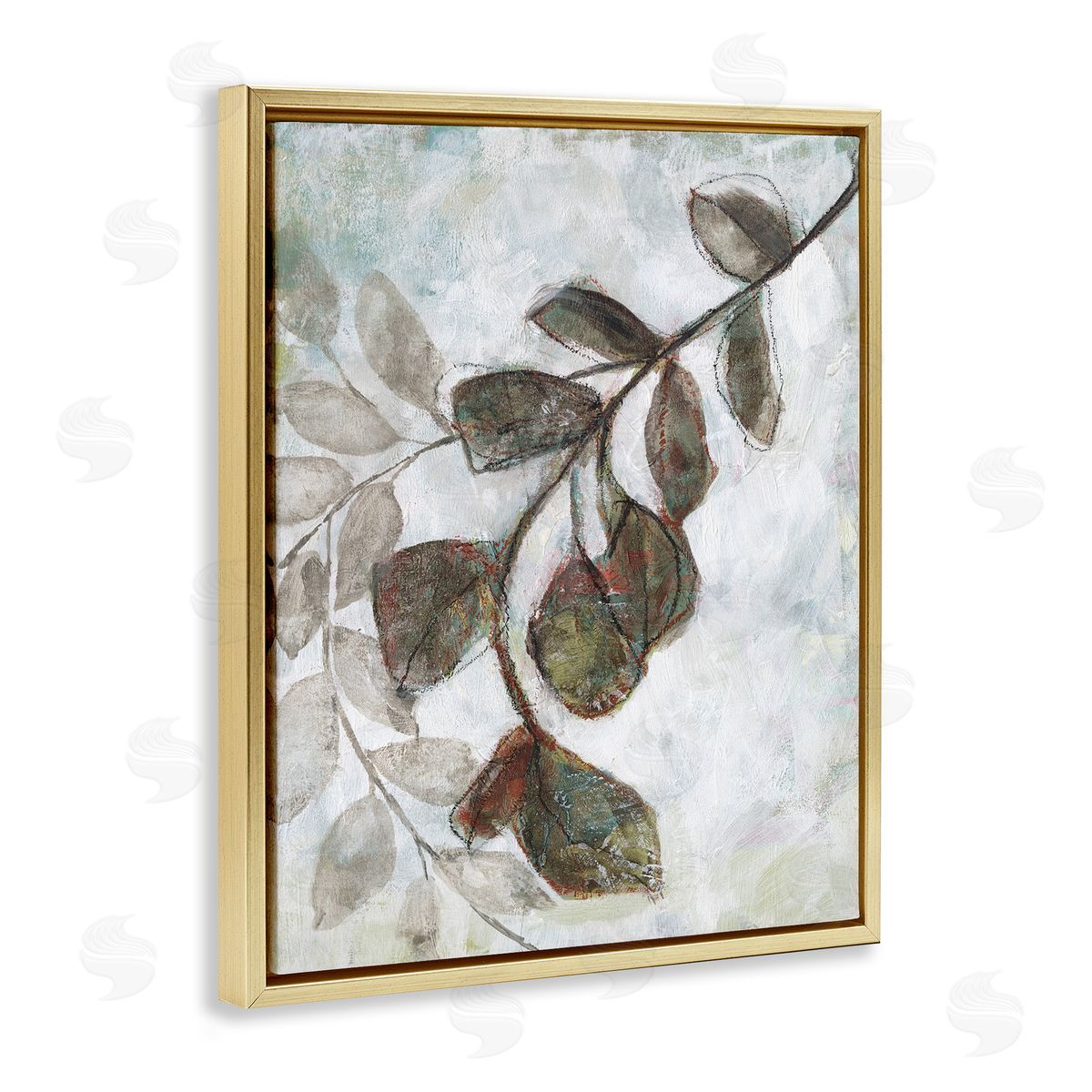 Jennifer Goldberger Fall Season Tree Branches Soft Sketch Leaves Gold Floater Frame Canvas Art
