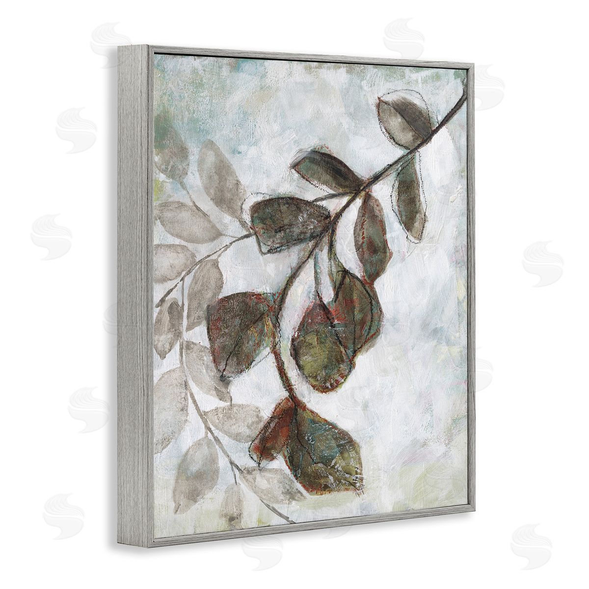 Jennifer Goldberger Fall Season Tree Branches Soft Sketch Leaves Gray Framed Giclee Wall Art