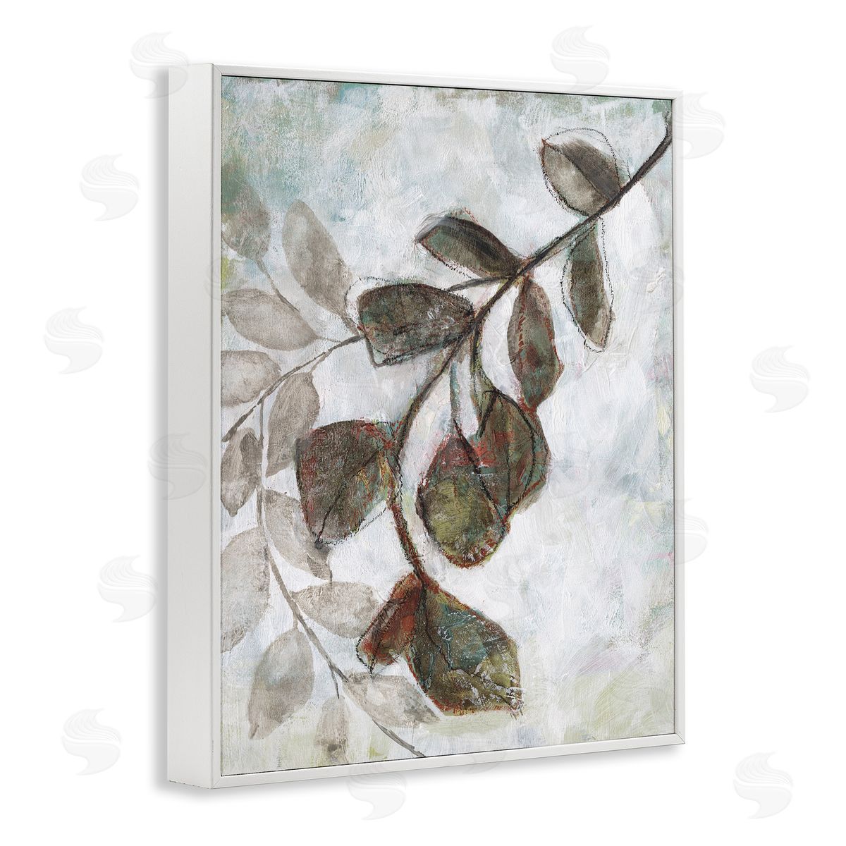 Jennifer Goldberger Fall Season Tree Branches Soft Sketch Leaves White Framed Giclee Wall Art