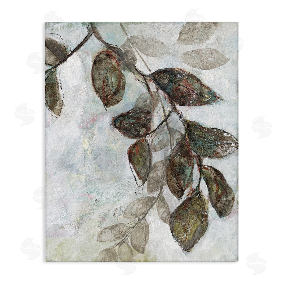 Jennifer Goldberger Dark Brown Tree Branches Abstract Sketch Leaves Canvas Wall Art