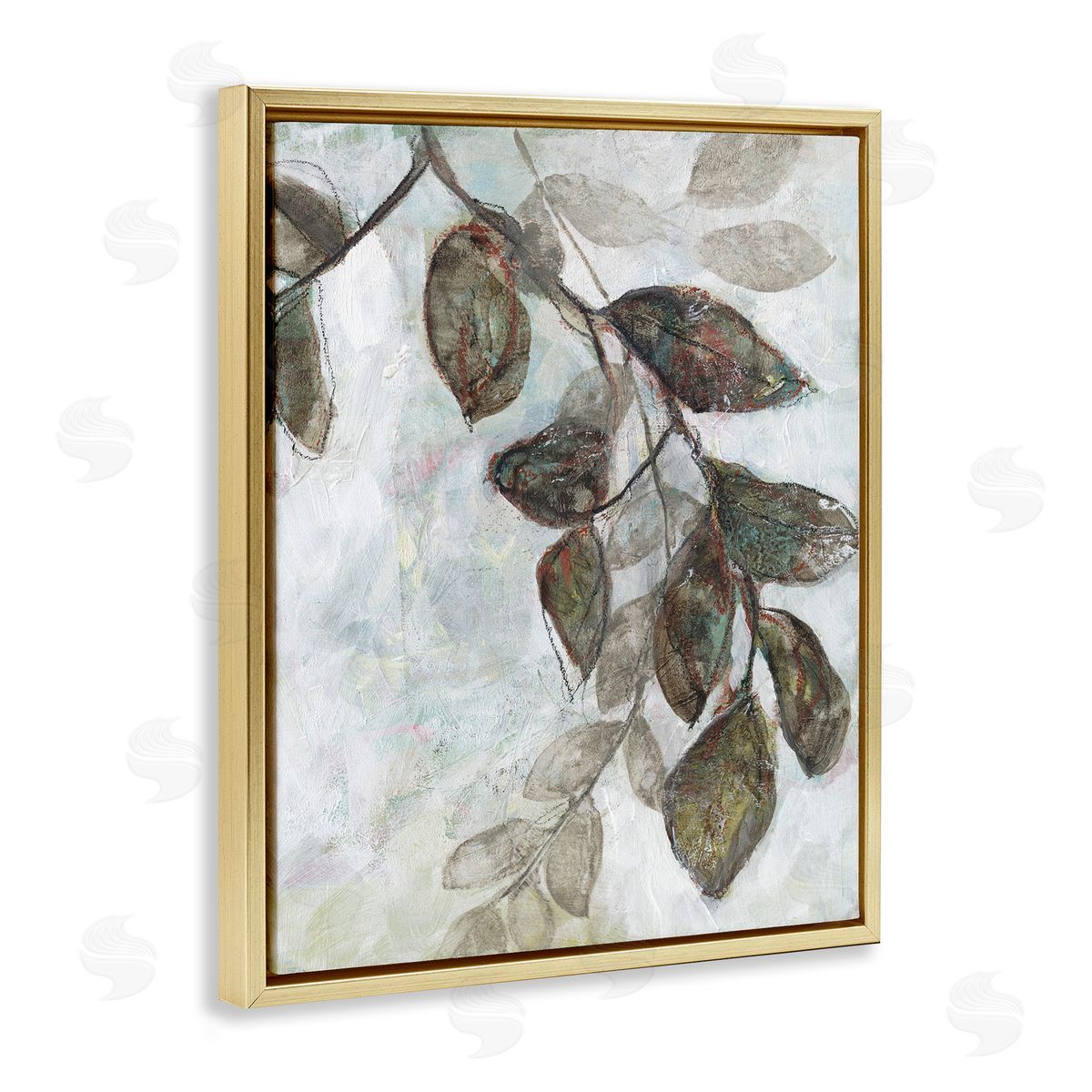 Jennifer Goldberger Dark Brown Tree Branches Abstract Sketch Leaves Gold Floater Frame Canvas Art