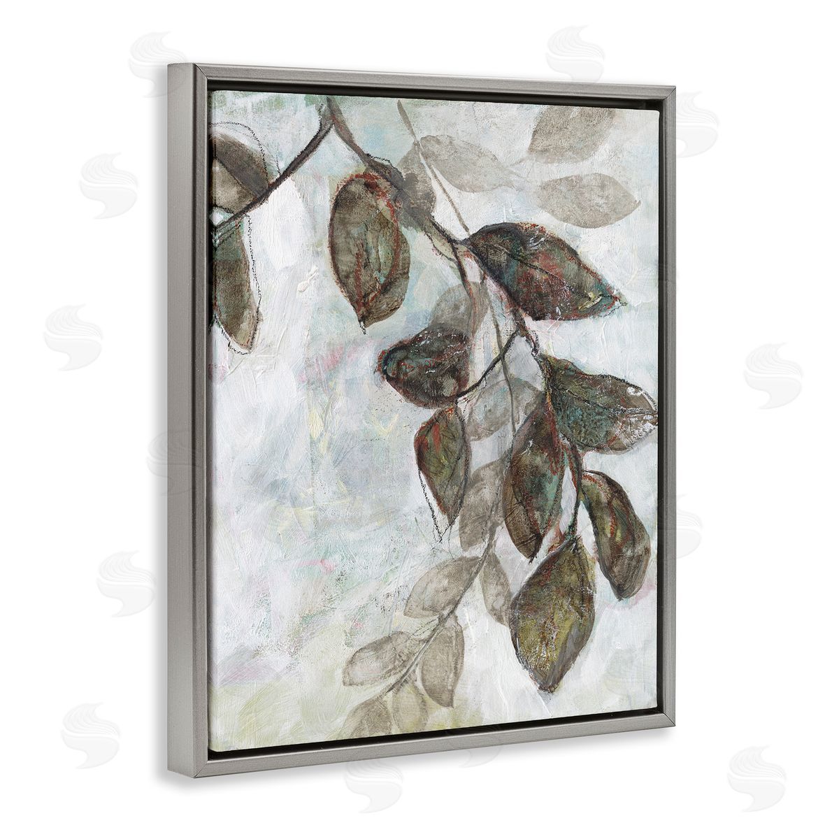 Jennifer Goldberger Dark Brown Tree Branches Abstract Sketch Leaves Gray Floater Frame Canvas Art