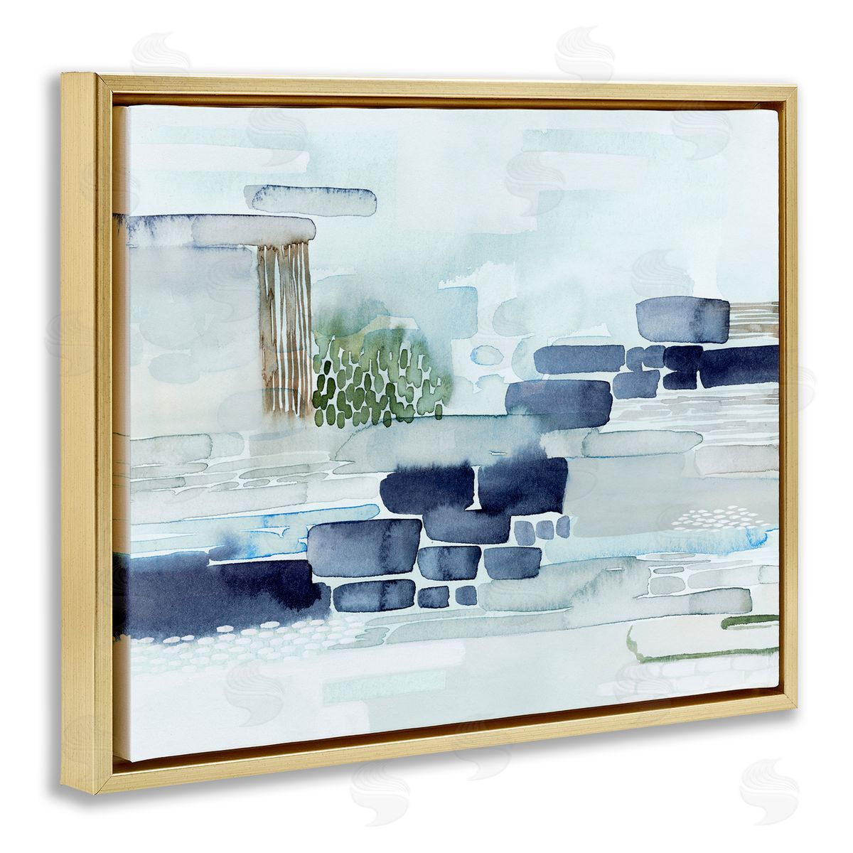 Grace Popp Modern Abstract Coastal Landscape Organic Blocks Gold Floater Frame Canvas Art
