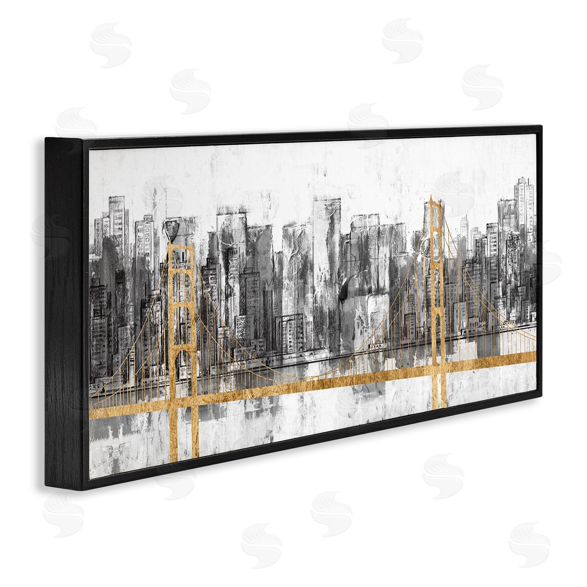 Urban Golden Bridge Cityscape Black Frame Print Wall Art, Home Decor by Jennifer Goldberger