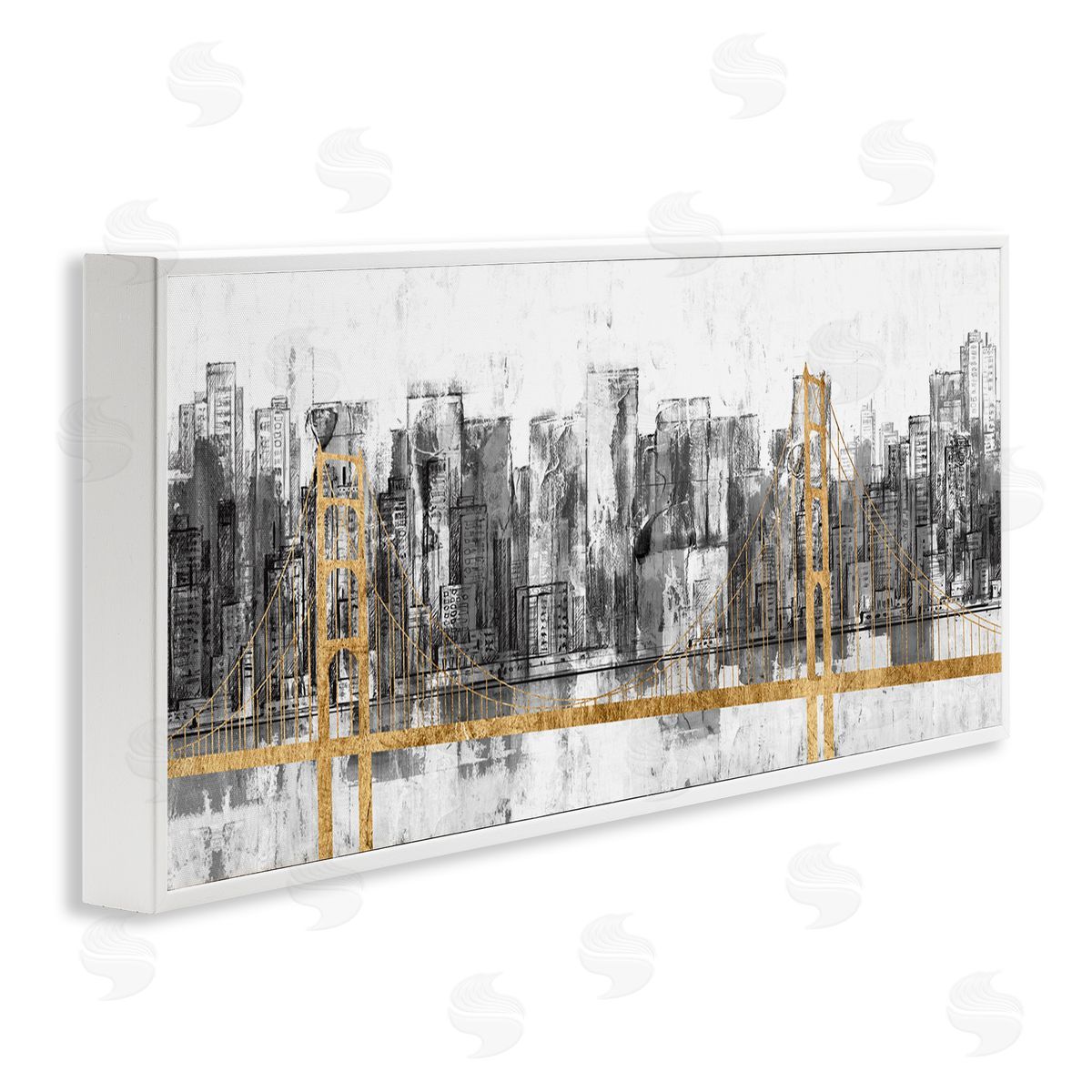 Urban Golden Bridge Cityscape White Frame Print Wall Art, Home Decor by Jennifer Goldberger