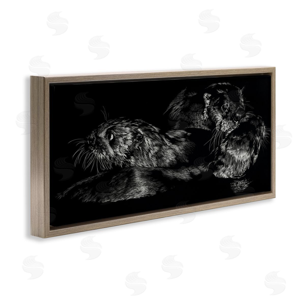 Julie T. Chapman Otter Pair Minimal Photograph Black and White Brown Floater Frame Canvas Art