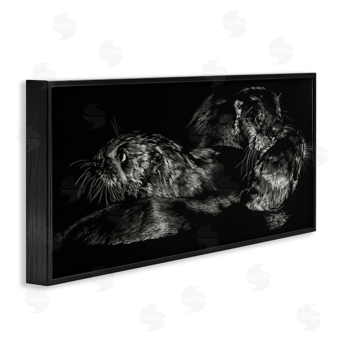 Julie T. Chapman Otter Pair Minimal Photograph Black and White Black Framed Giclee Wall Art