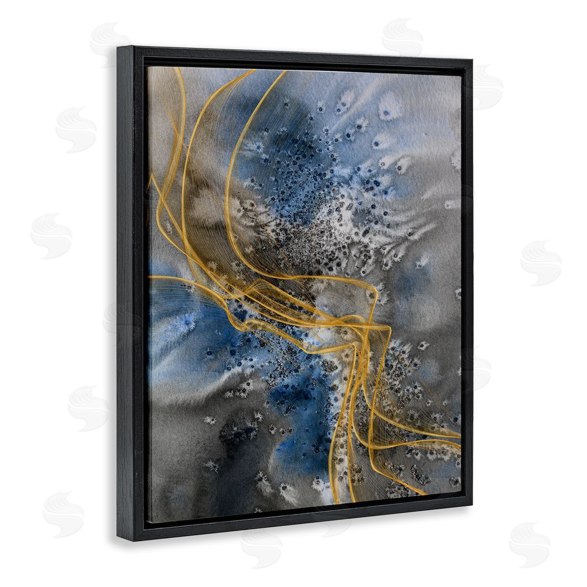 Irena Orlov Coastal Shore Inspired Abstract Design Blue Gray  Black Floater Frame Canvas Art