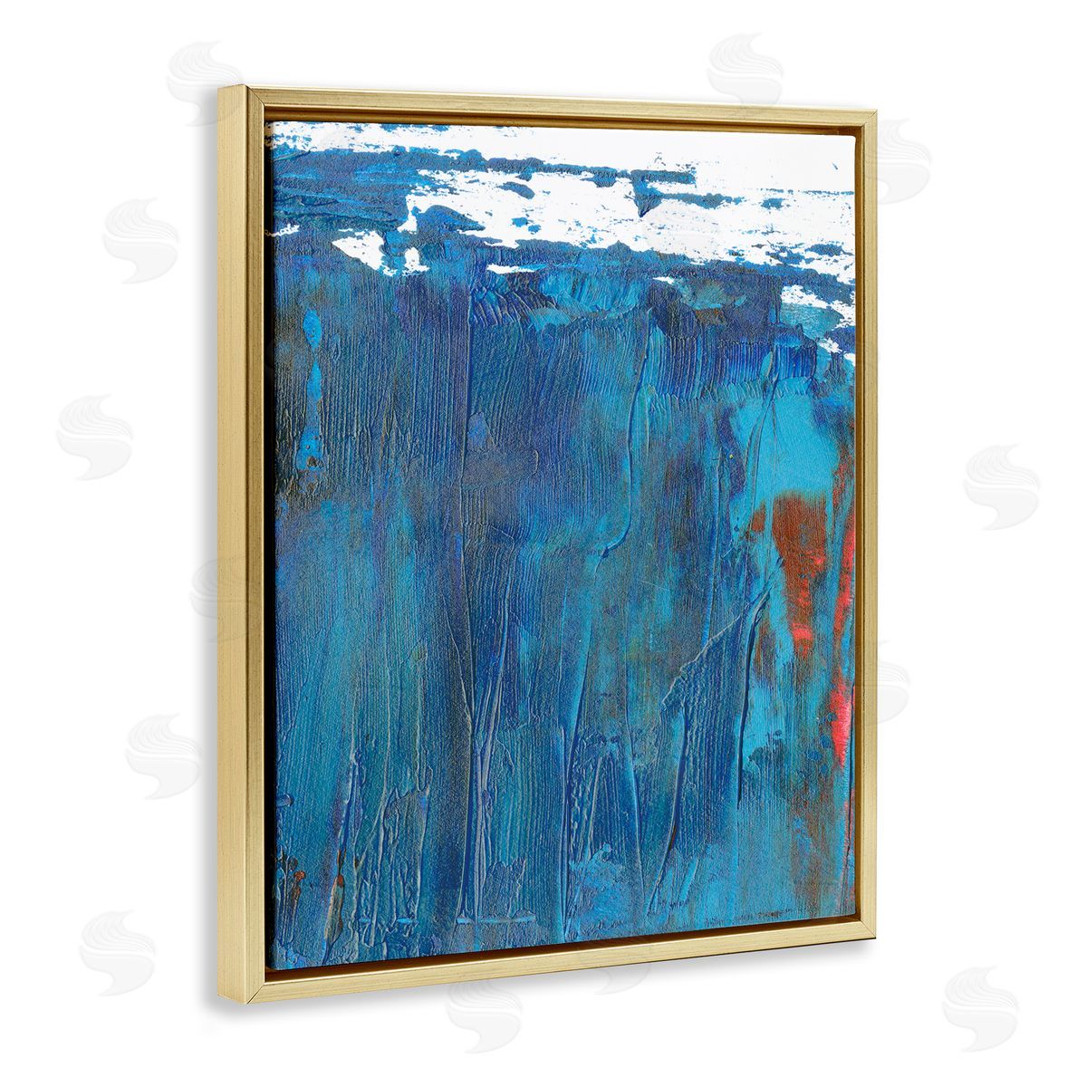 Melissa Wang Sea Wave Inspired Abstract Design Blue Red Gold Floater Frame Canvas Art