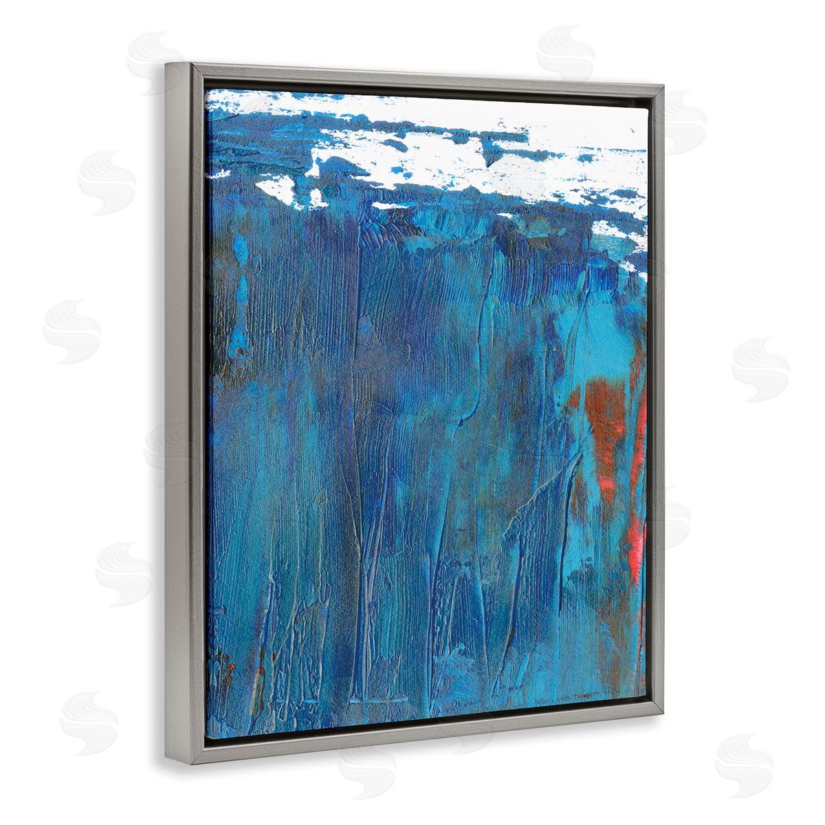 Melissa Wang Sea Wave Inspired Abstract Design Blue Red Gray Floater Frame Canvas Art