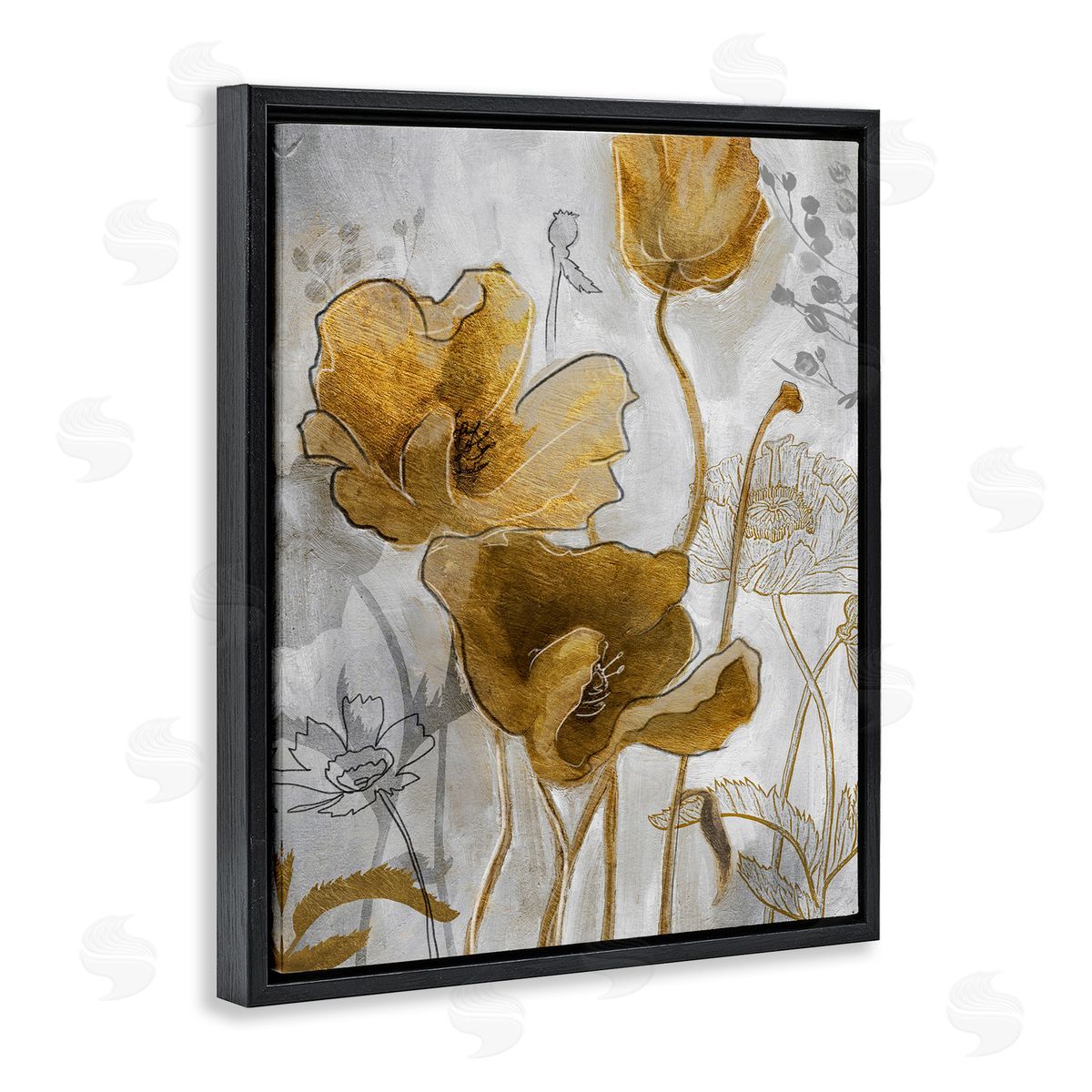 Studio W Golden Poppy Field Abstract Floral Illustration Black Floater Frame Canvas Art