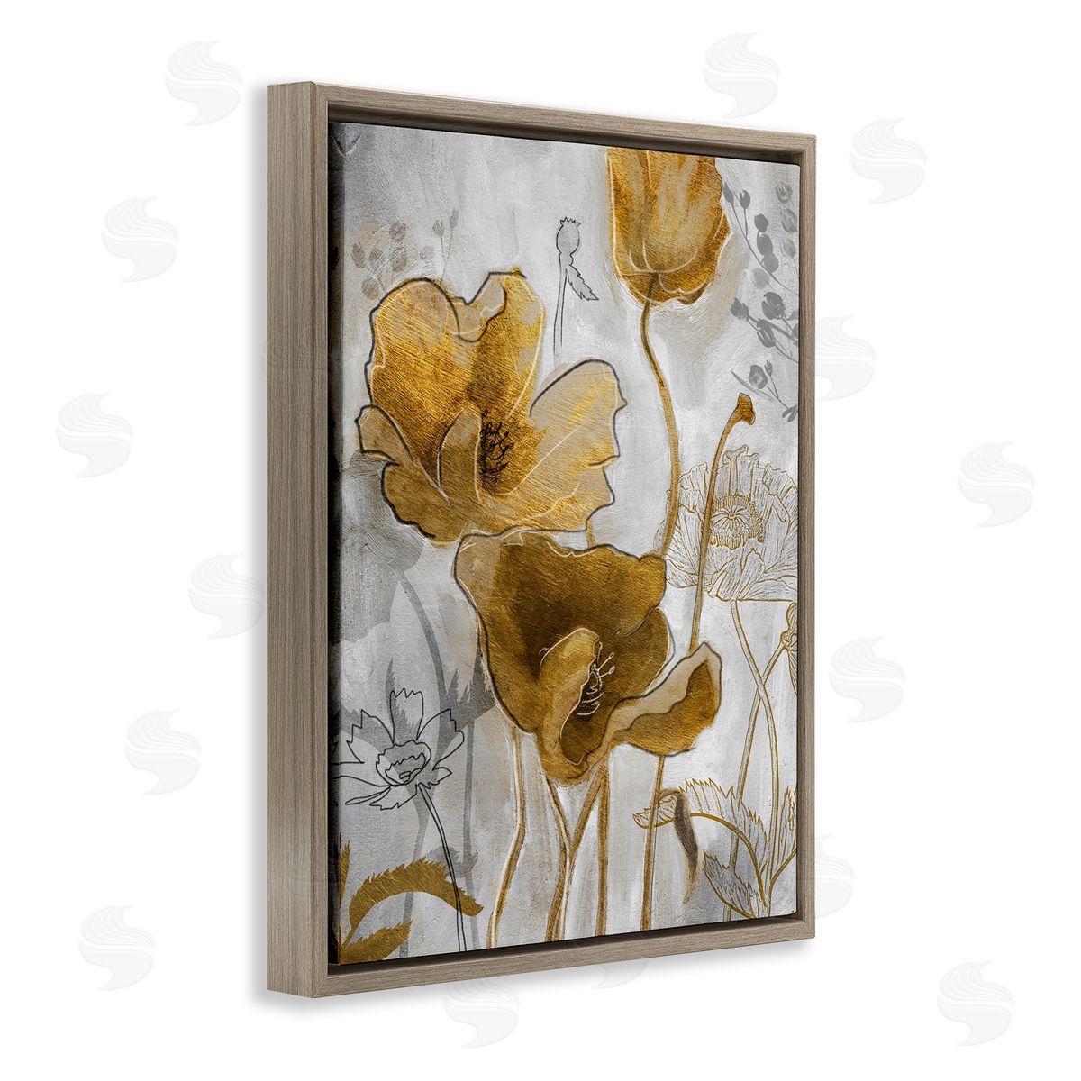 Studio W Golden Poppy Field Abstract Floral Illustration Brown Floater Frame Canvas Art