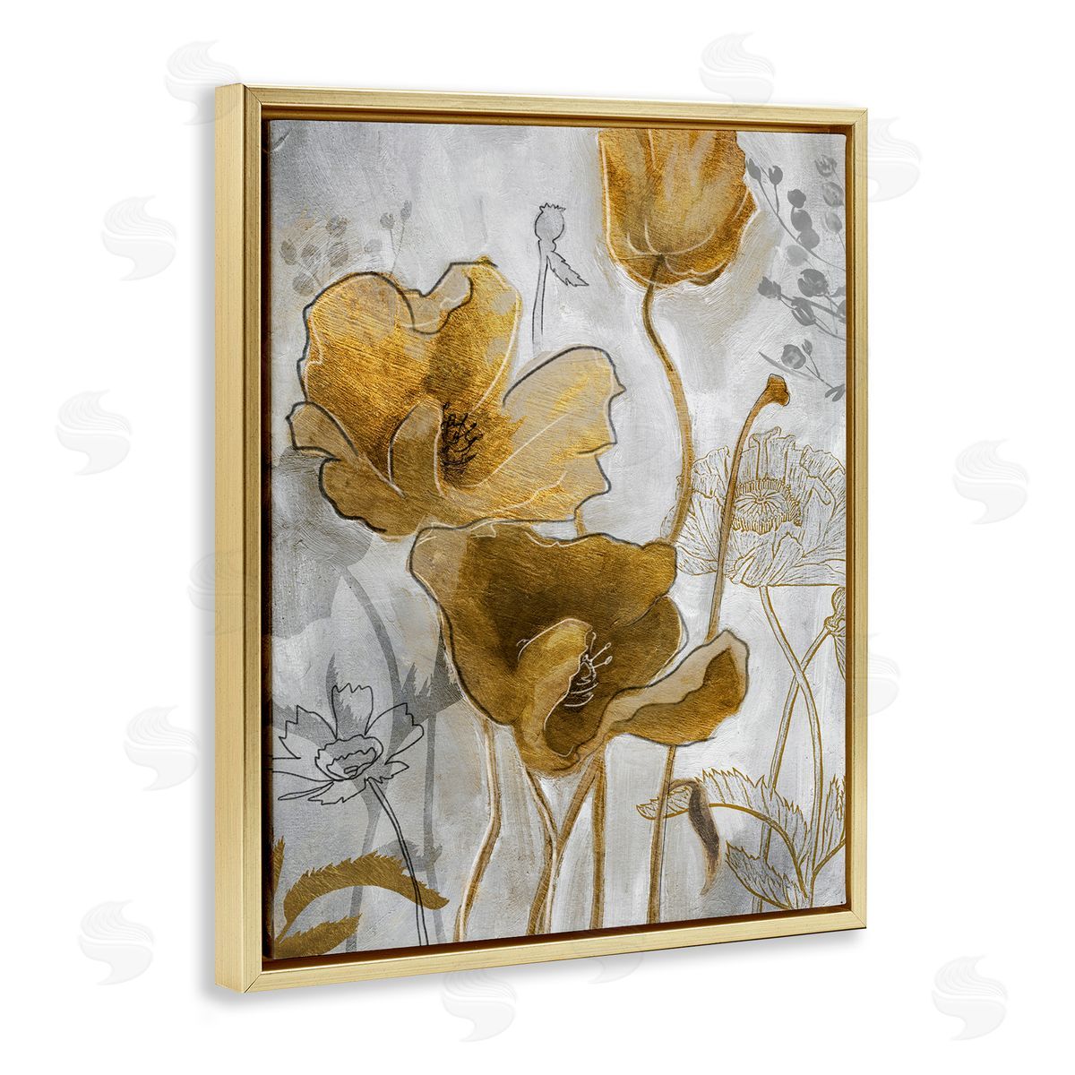 Studio W Golden Poppy Field Abstract Floral Illustration Gold Floater Frame Canvas Art