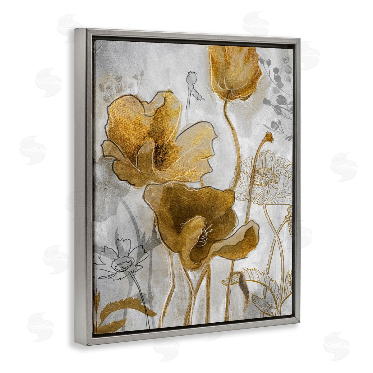 Studio W Golden Poppy Field Abstract Floral Illustration Gray Floater Frame Canvas Art