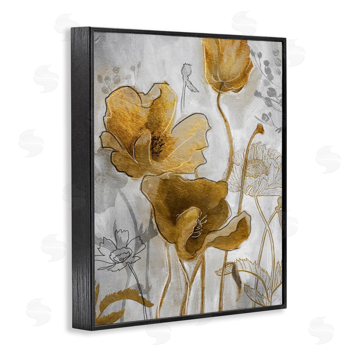 Studio W Golden Poppy Field Abstract Floral Illustration Black Framed Giclee Wall Art
