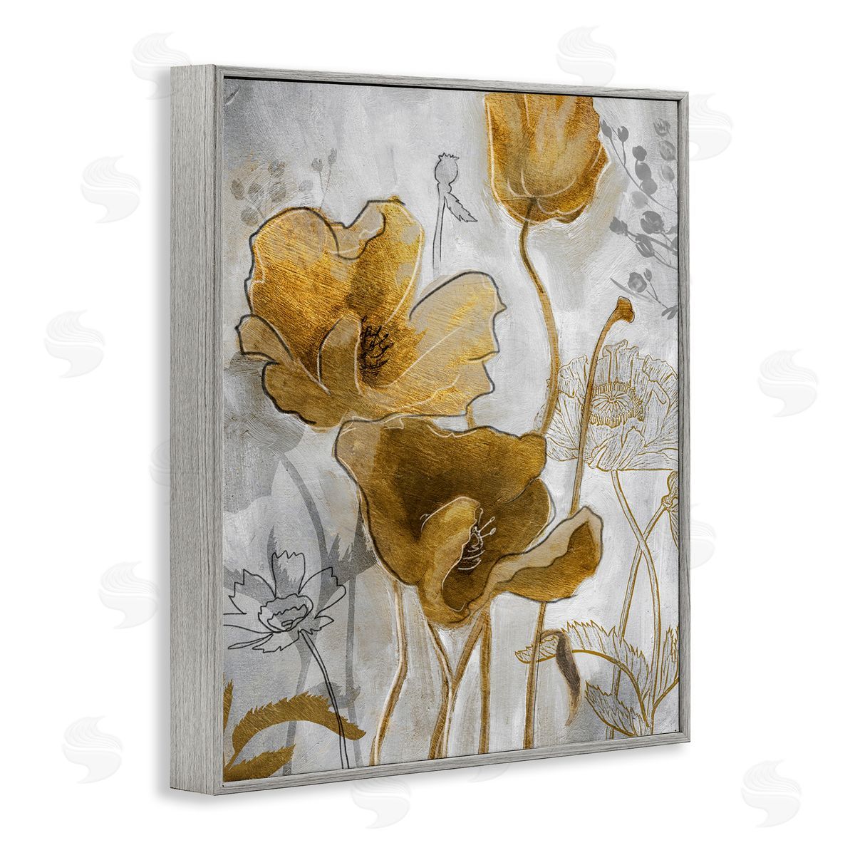 Studio W Golden Poppy Field Abstract Floral Illustration Gray Framed Giclee Wall Art