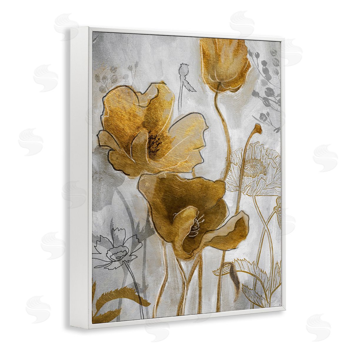 Studio W Golden Poppy Field Abstract Floral Illustration White Framed Giclee Wall Art