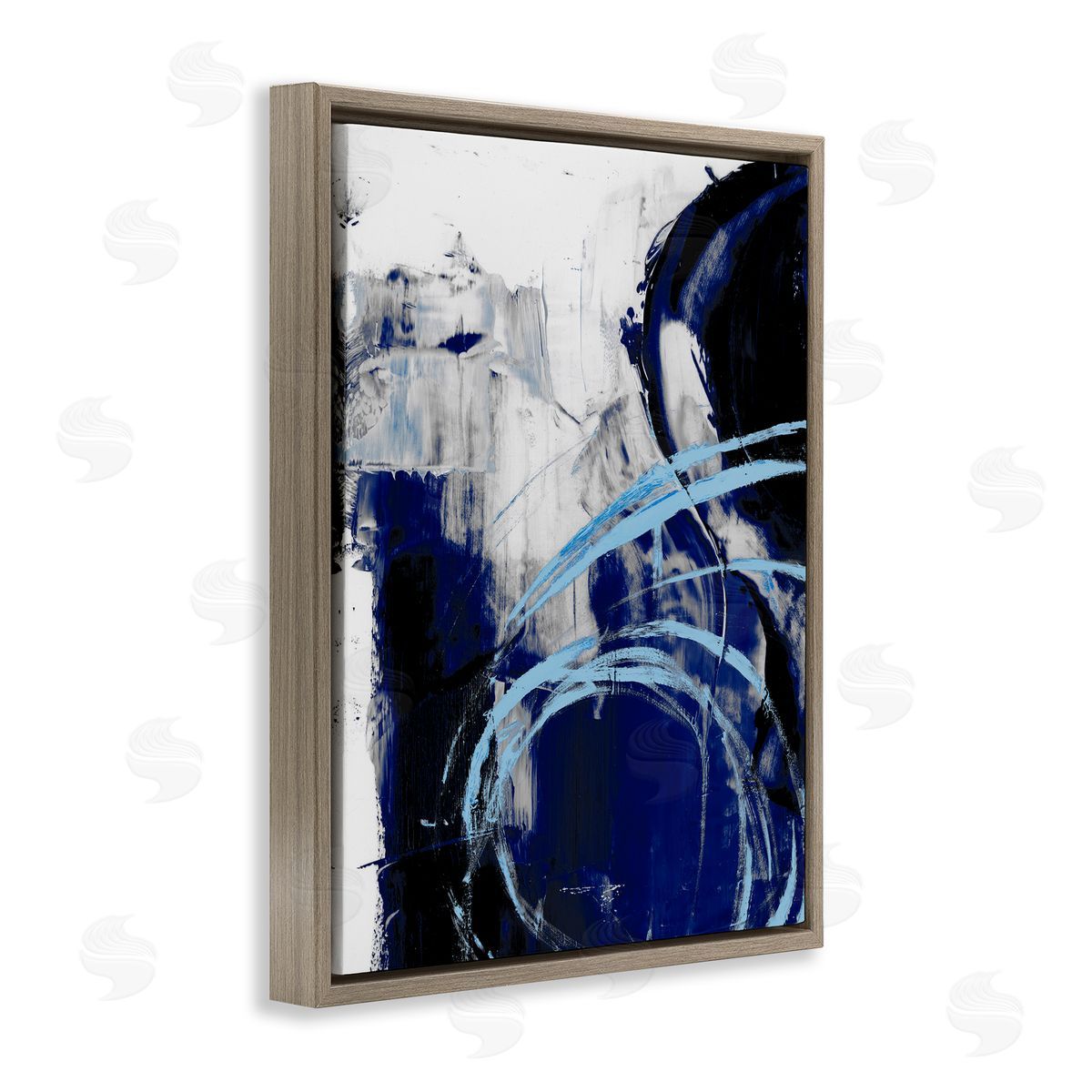 Ethan Harper Chaotic Blue Movements Indigo Abstract Design Brown Floater Frame Canvas Art