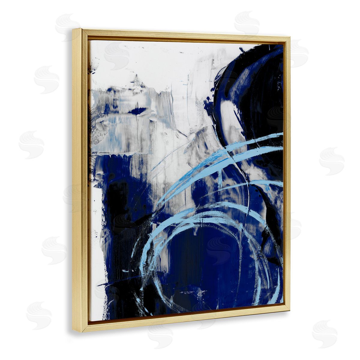 Ethan Harper Chaotic Blue Movements Indigo Abstract Design Gold Floater Frame Canvas Art