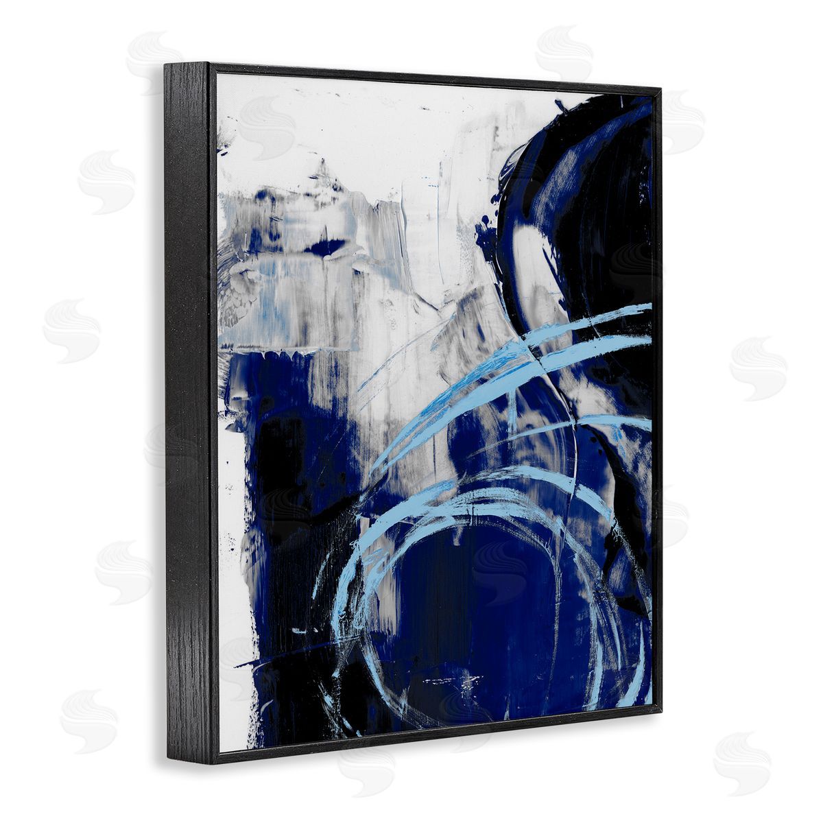Ethan Harper Chaotic Blue Movements Indigo Abstract Design Black Framed Giclee Wall Art