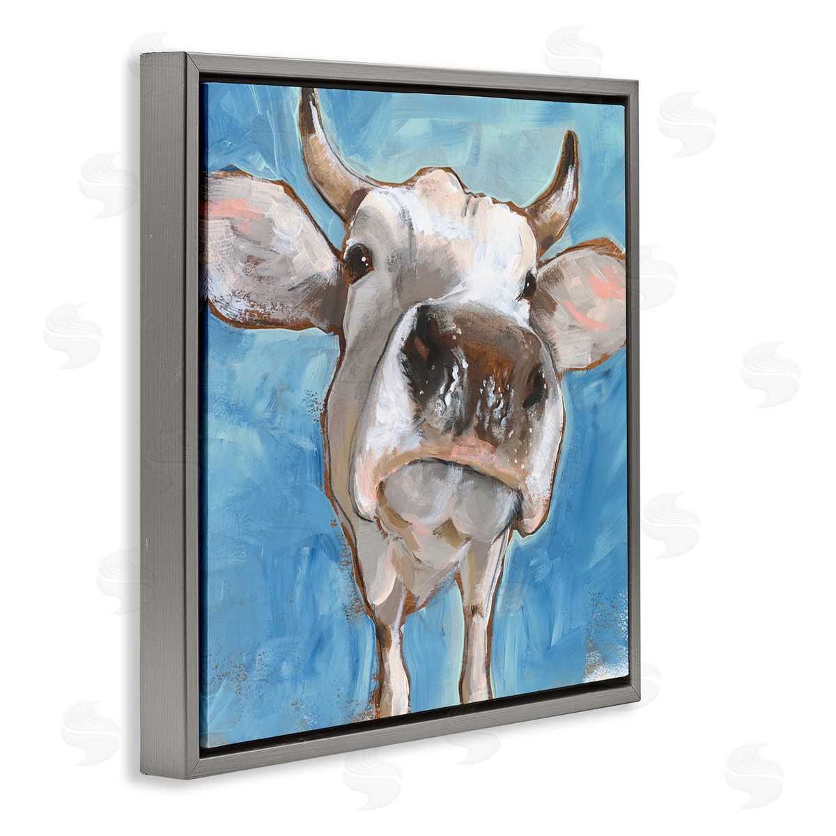 Jennifer Paxton Parker Close Up White Cattle Farm Animal Portrait Gray Floater Frame Canvas Art