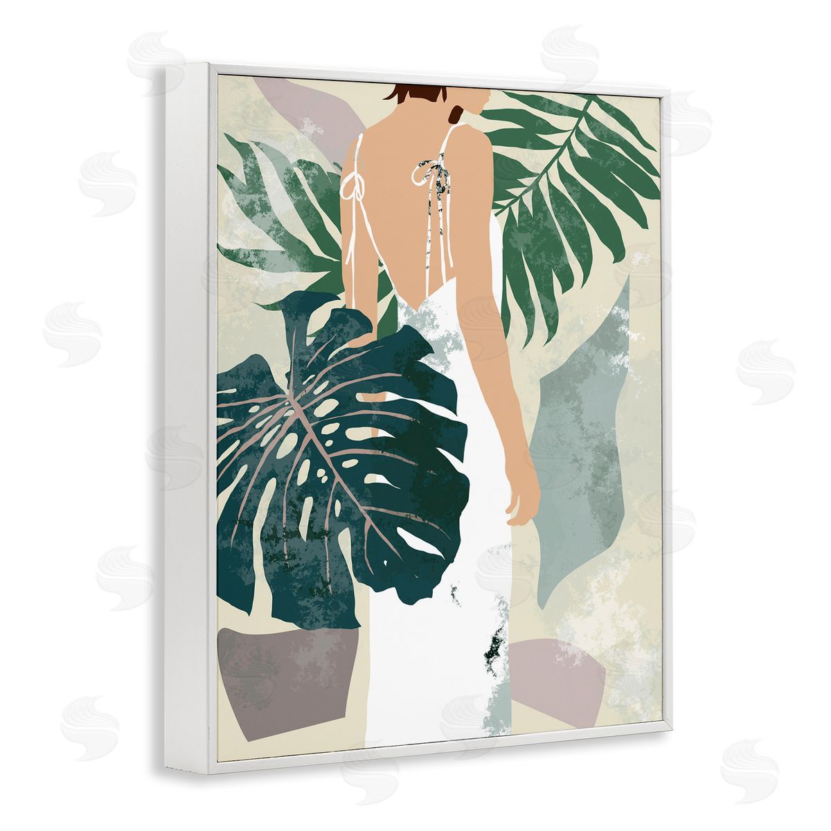 Melissa Wang Woman Between Shaded Palms Tropical Plants White Framed Giclee Wall Art
