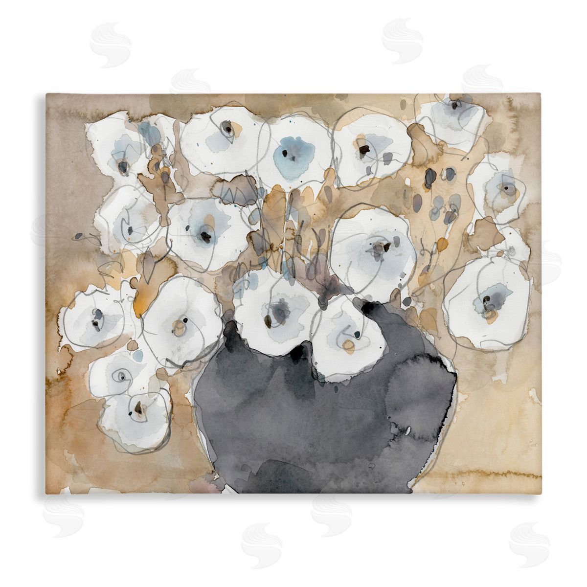 Samuel Dixon Abstract White Blossom Bouquet Neutral Grey Brown Canvas Wall Art