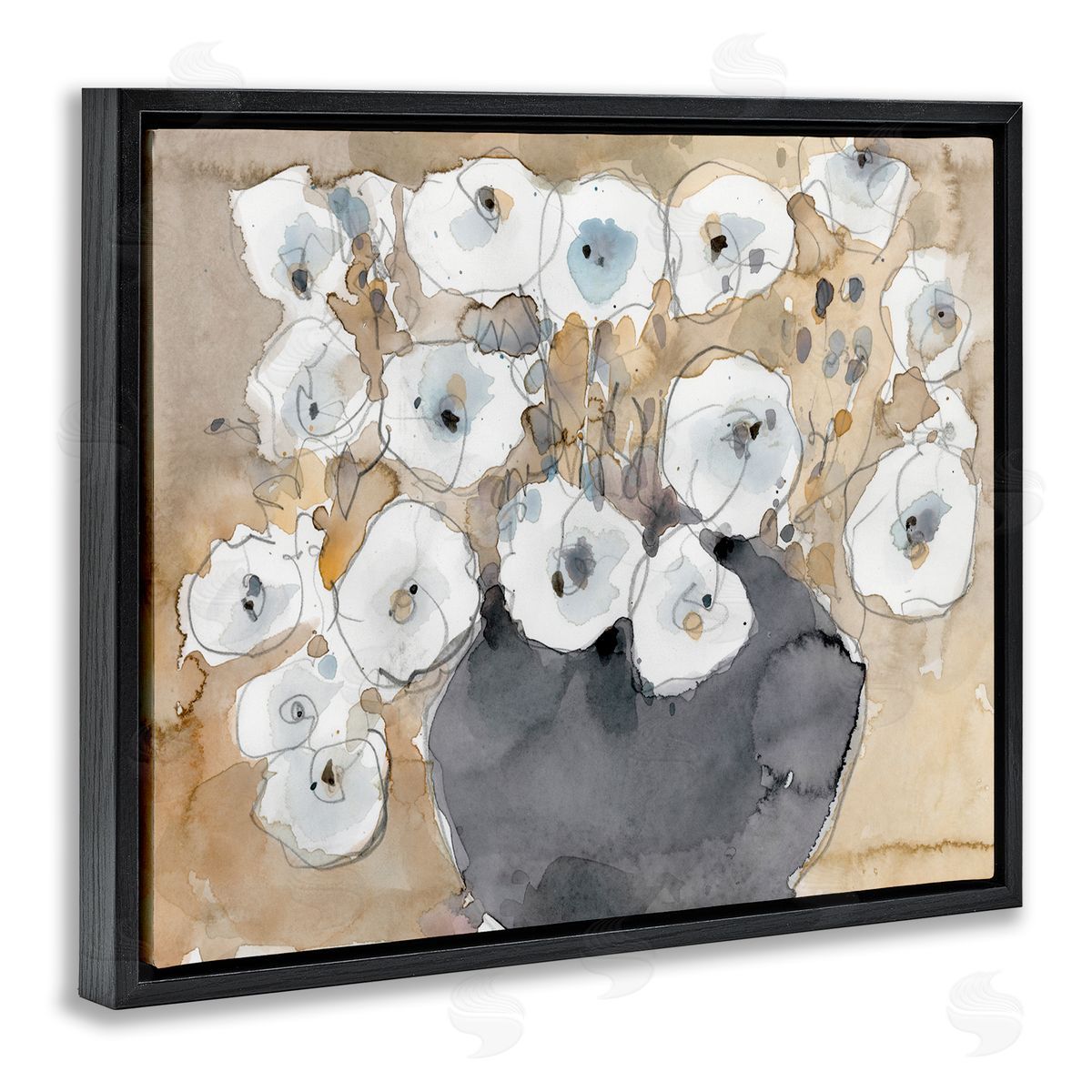 Samuel Dixon Abstract White Blossom Bouquet Neutral Grey Brown Black Floater Frame Canvas Art