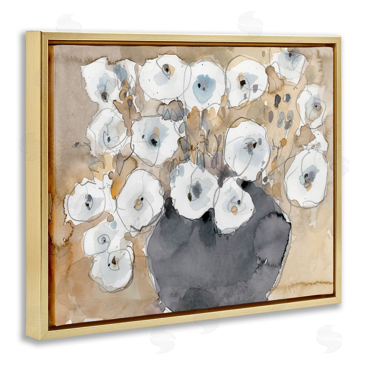 Samuel Dixon Abstract White Blossom Bouquet Neutral Grey Brown Gold Floater Frame Canvas Art