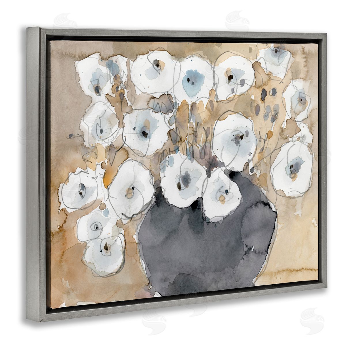 Samuel Dixon Abstract White Blossom Bouquet Neutral Grey Brown Gray Floater Frame Canvas Art